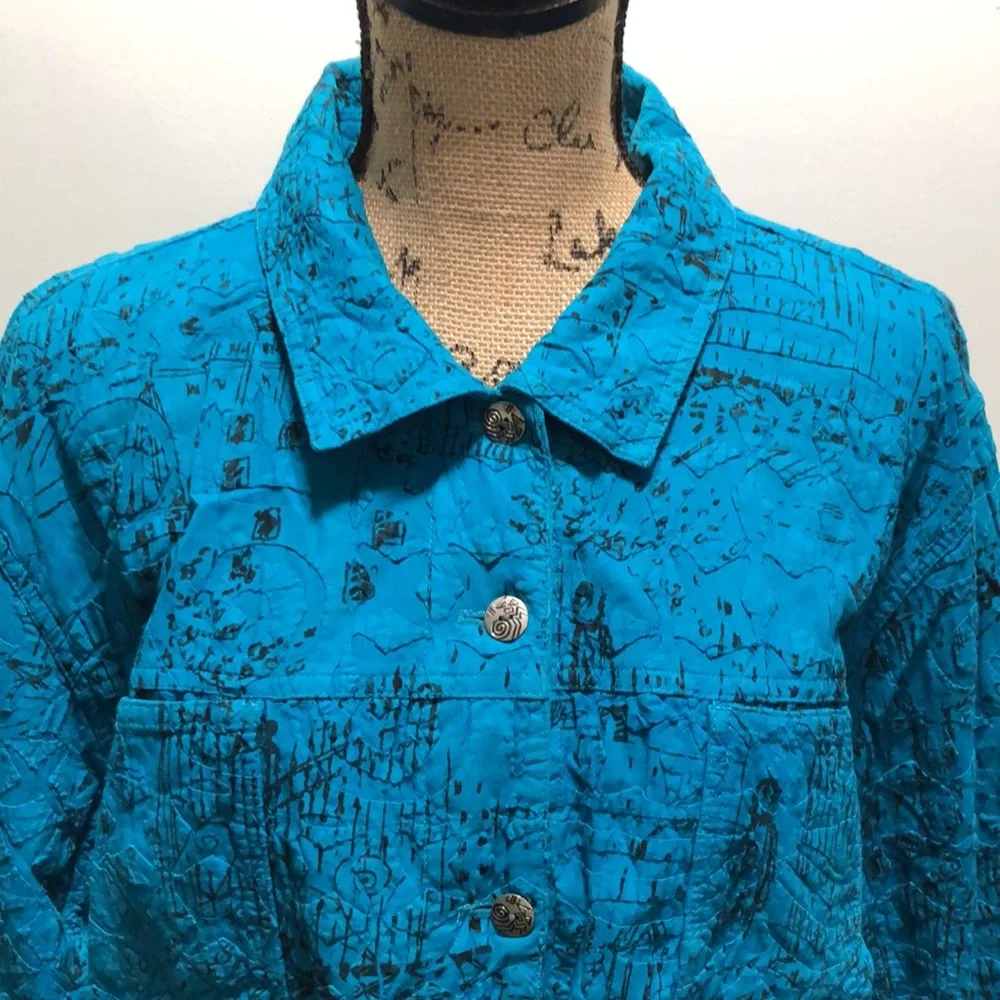 {Chico's} Greenish Blue Textured Lightweight Jacket